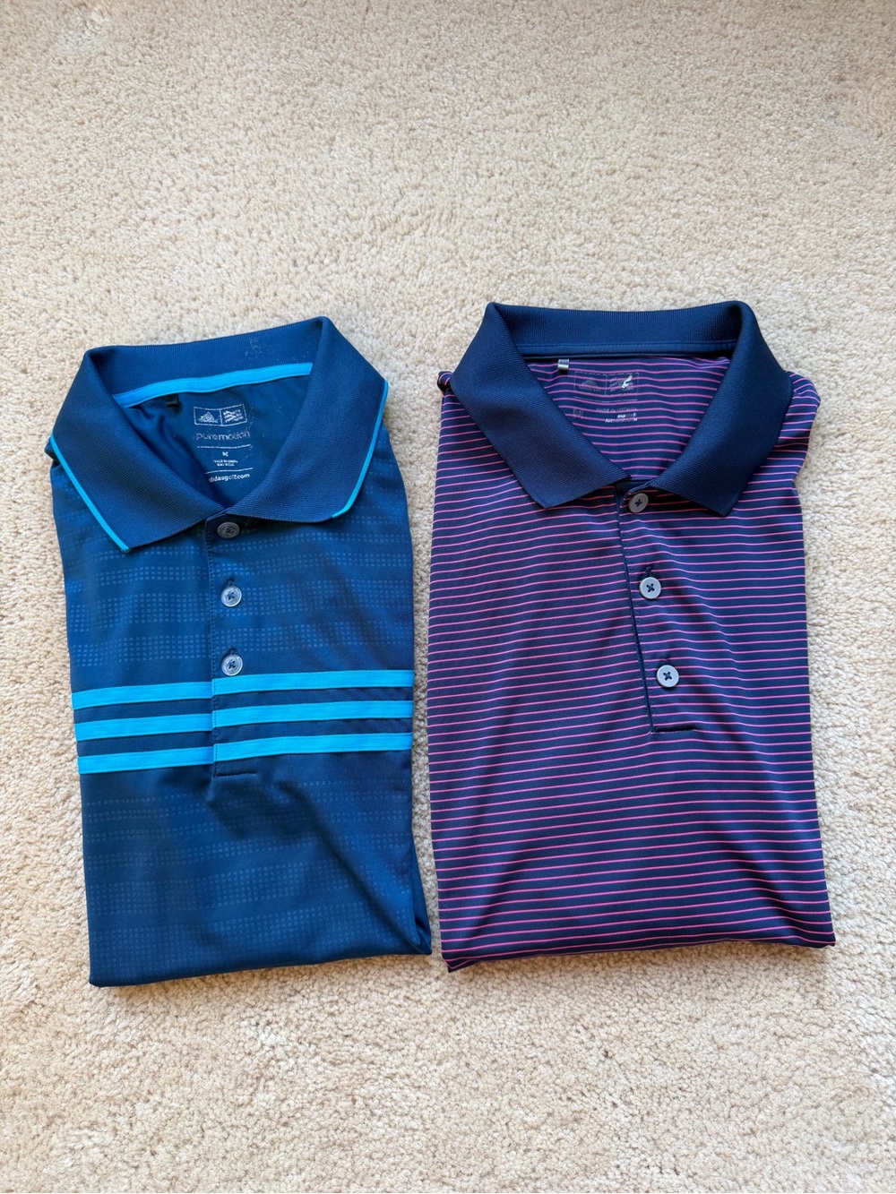 Lot of 2 Adidas Men’s Blue Golf Polo Shirts - Size M - GUC